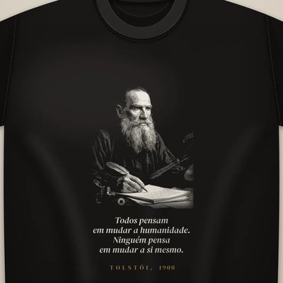 Camiseta com a arte Tolstói · mudar a si mesmo